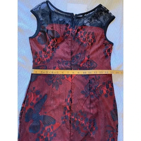 Kenancy NEW Whimsigoth Dark Fairycore Dress Sz L Red Black Lace Rose Butterflies - Picture 14 of 16